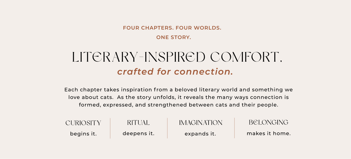 A book cover or digital cover design with a warm beige background and dark brown text reading 'FOUR CHAPTERS. FOUR WORLDS.